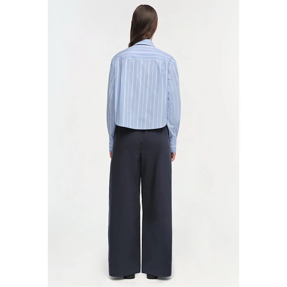 SIMKHAI Cropped Striped Button Down Shirt Wide Oxford Blue Stripe 424-2143-CAP L - Picture 3 of 6